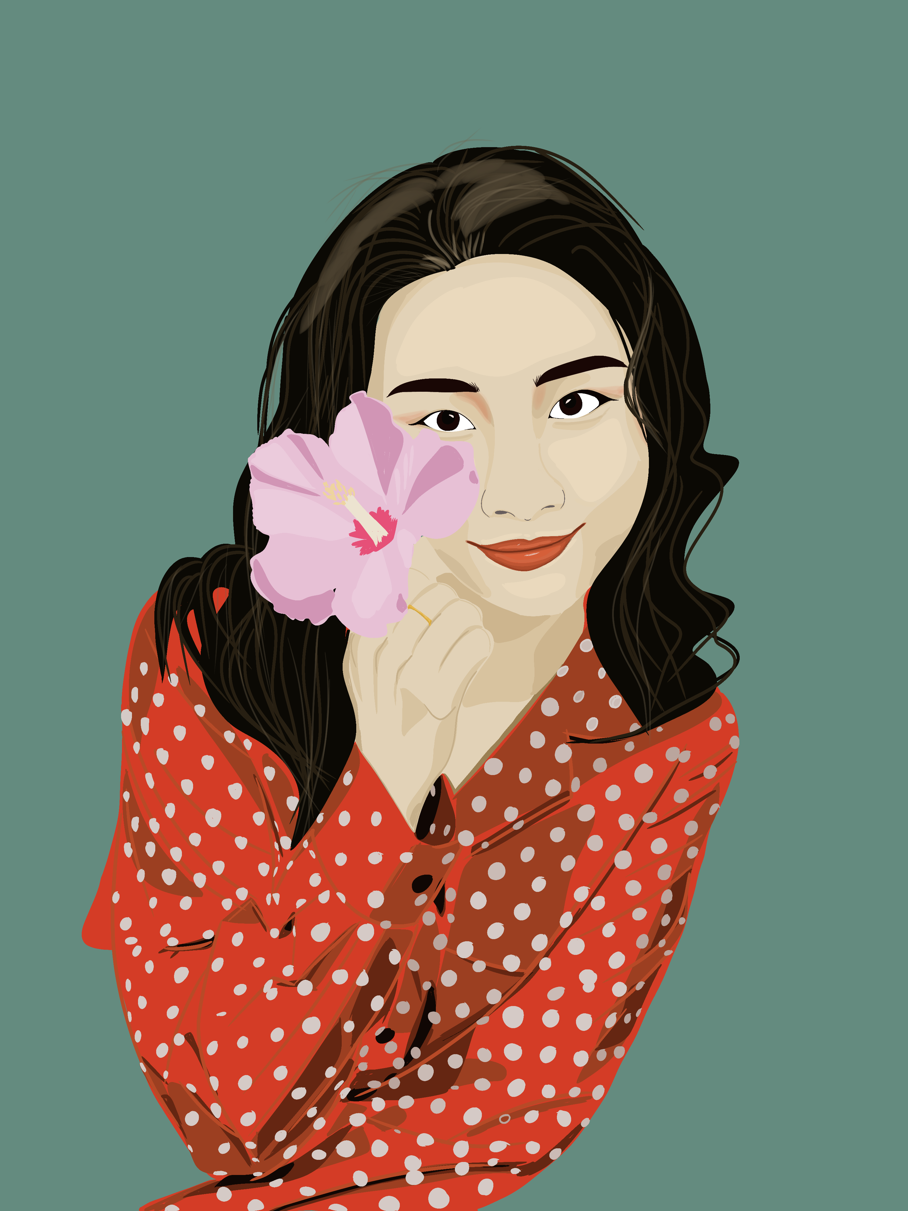 Illustration personnalisée fille fleur