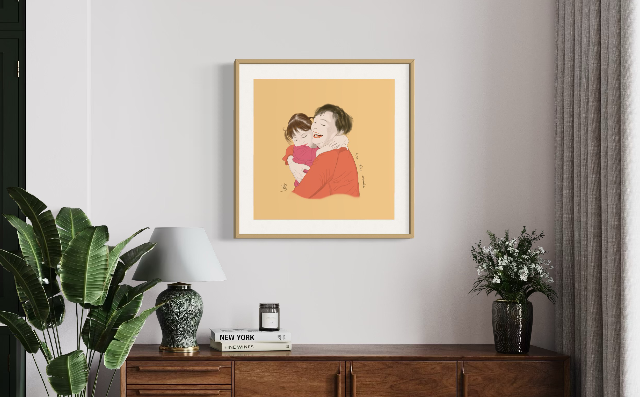illustration happy familly mamie