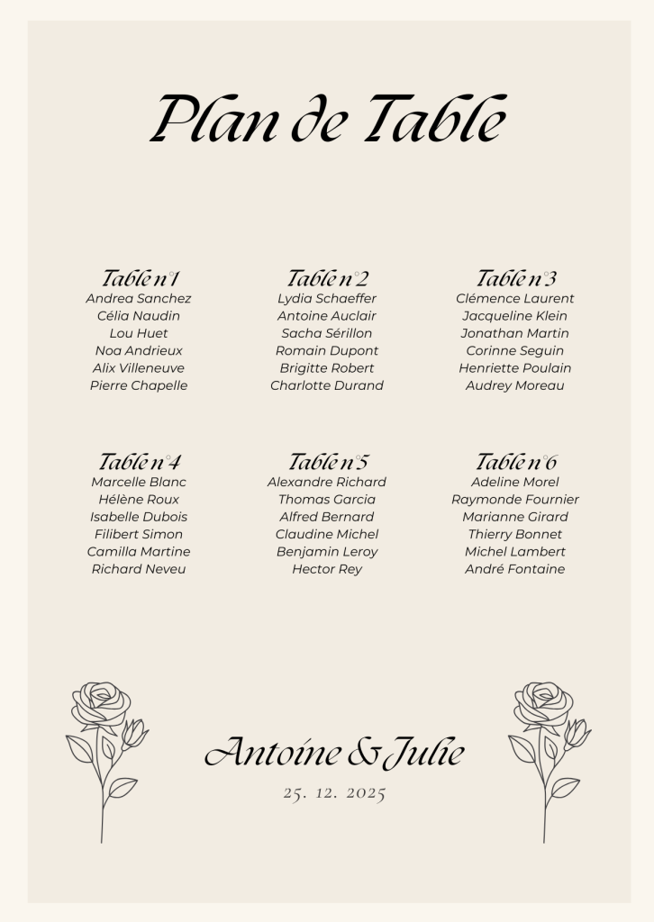 plan de table rose
