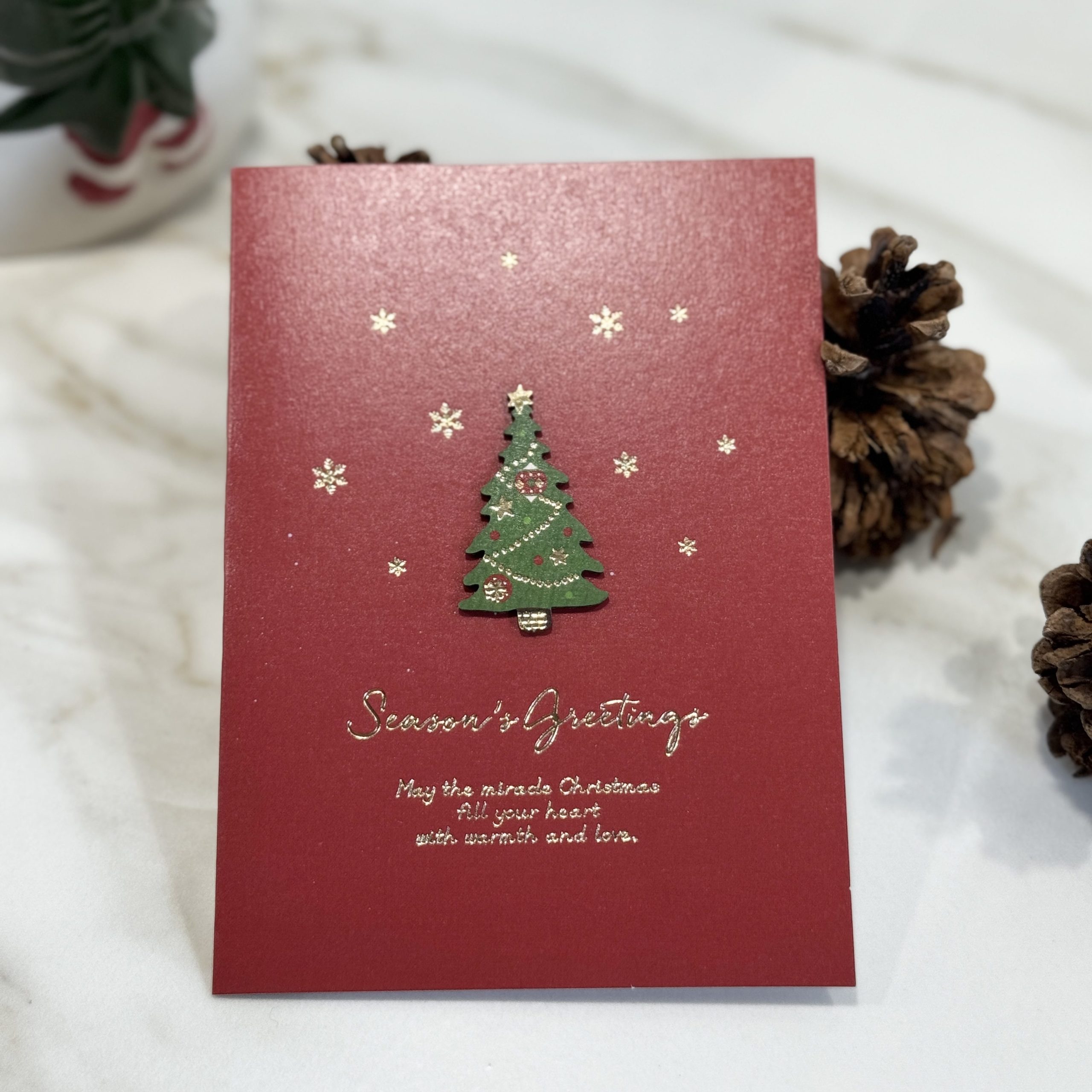 Cartes de vœux - Chaleur Forestière - rouge-sapin